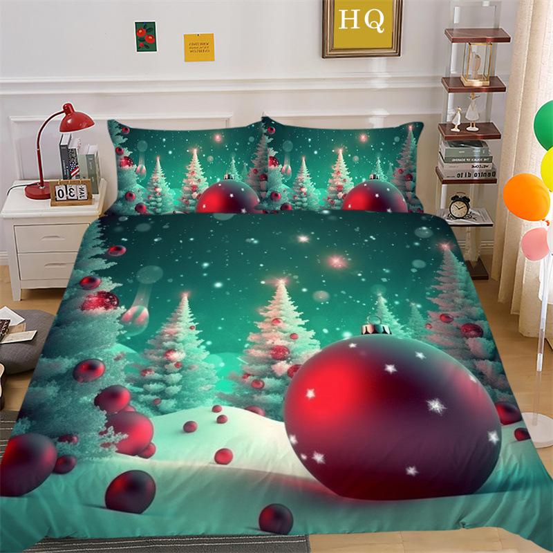 Weihnachts-Schneeszene 3D-gedruckter Polyester-Kissenbezug Bettbezug Zwei- oder Dreiteiliges Set
