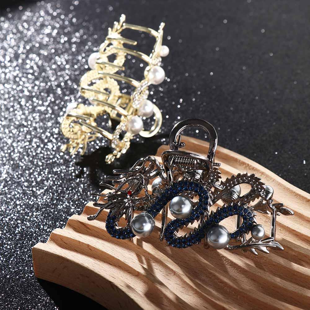 Hairpin Animal Hair Clip Pearl Rhinestone Shark Clip Personalized Zodiac Dragon Hair Claw  Female