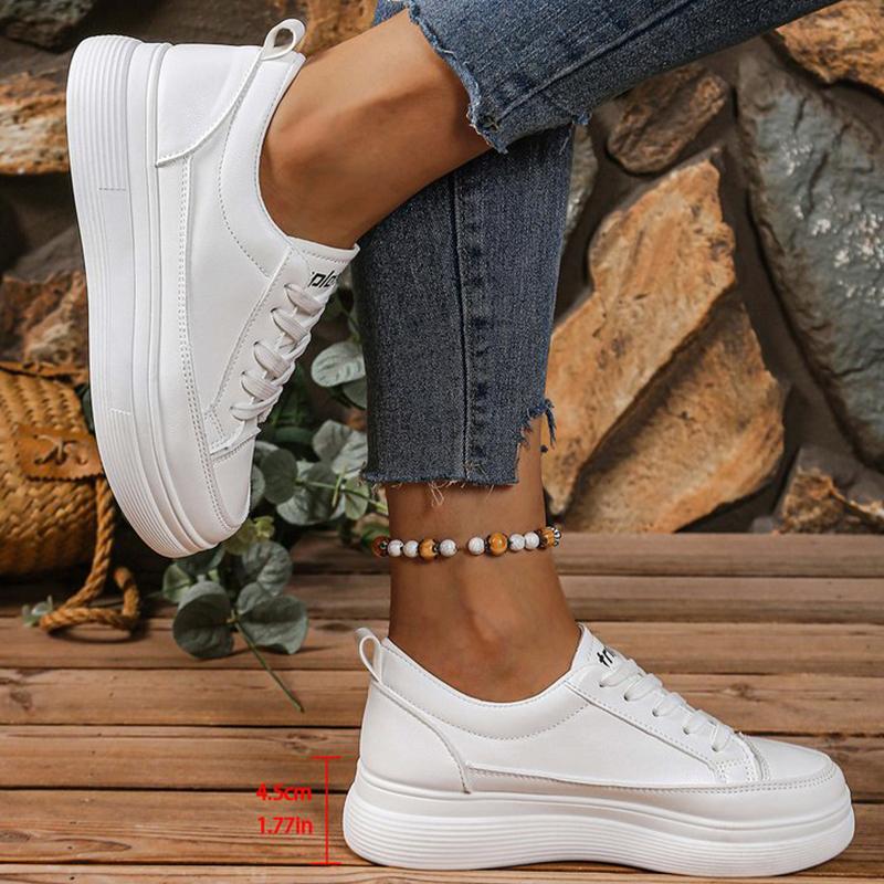 Fashion White Round Toe Sneaker Women Spring Autumn 2025 Lace-Up Walking Shoes Woman Daily Platform Female Sports Shoes