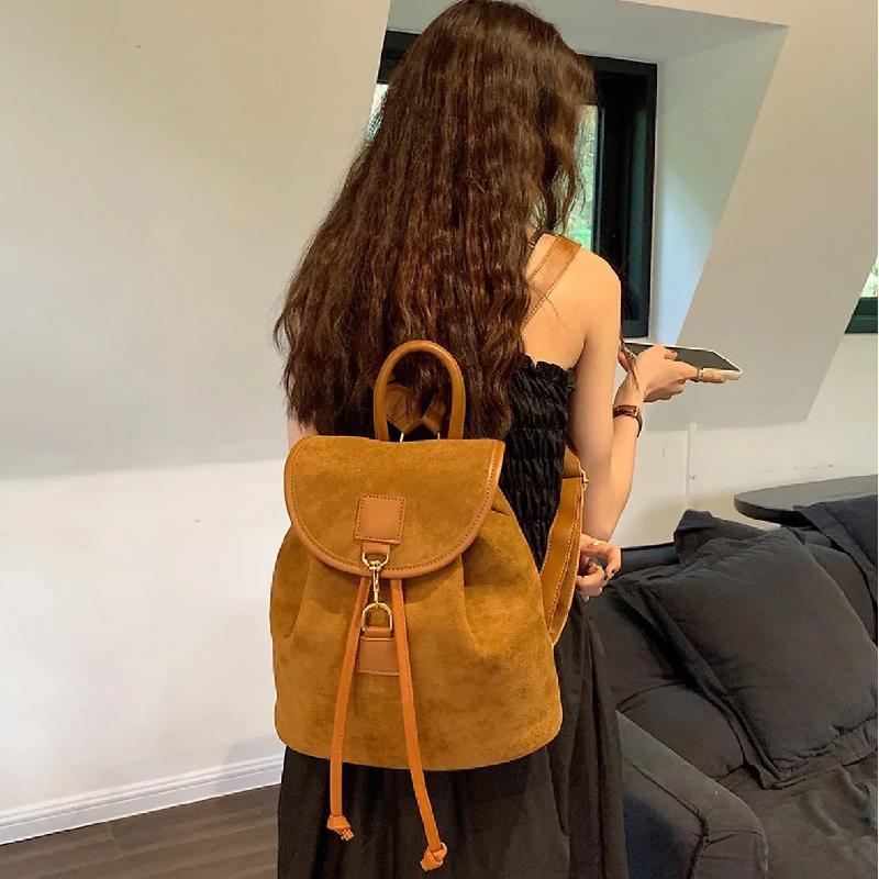 Fashion Backpacks for Women Casual Students School Bags PU Leather Shoulder Bags High-end Drawstring Flap Bagpacks Handbags