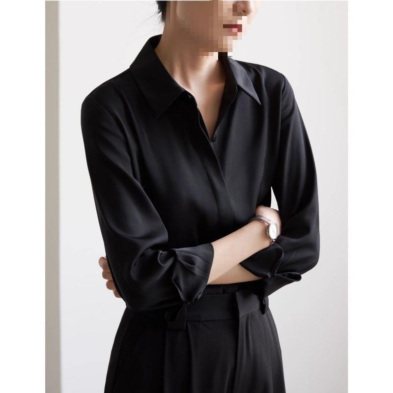Camicia Nera da Donna Resistente alle Pieghe a Manica Lunga - Top Professionale per Pendolari Primavera/Autunno