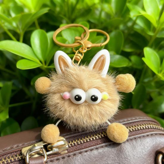 Cute Plush Fur Ball Keychain Unique Briquette Pendant Novelty Fluffy Keys Bag Charm Trendy Bag Accessory
