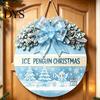 Winter Atmosphere Decor Christmas Wooden Welcome Sign for Front Door, Round Hanging Ornament with Santa Claus Snowman Art Artificial Pine Branches