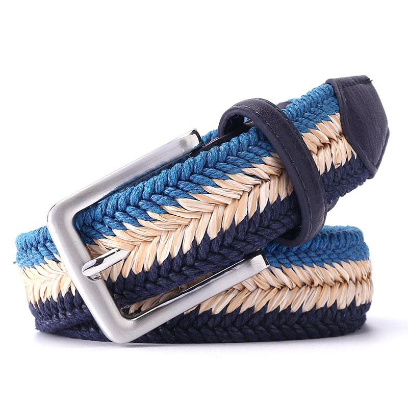 Four Season Available New Men'S And Women'S Fishbone Pattern Woven Waist Belt, Wax Rope, Straw Mixed Woven Casual Canvas Belt