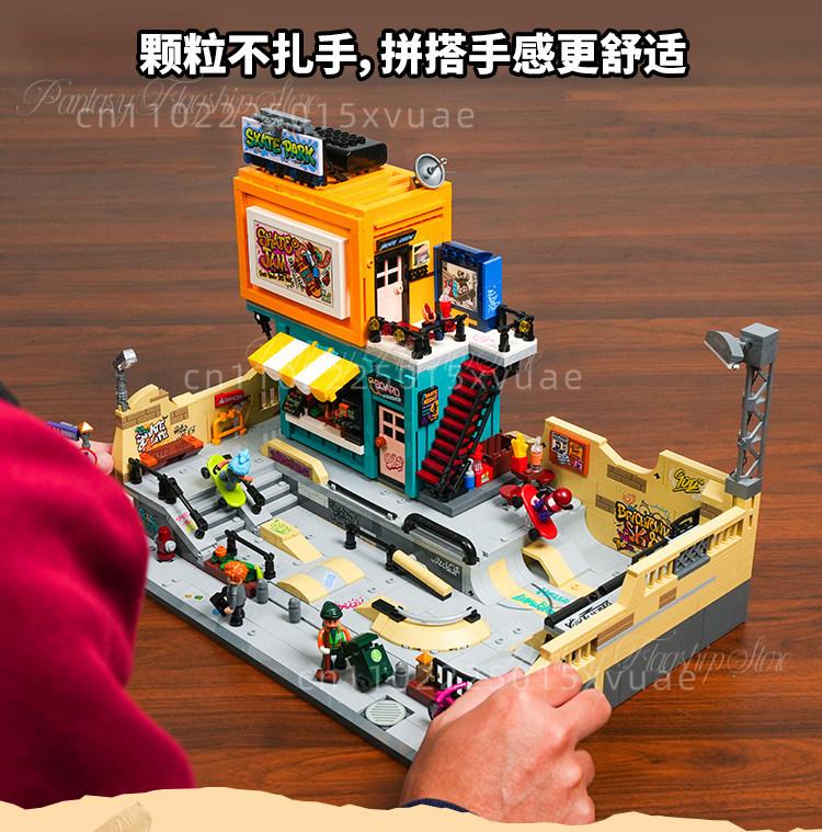 New American Street Series Skateboard Park Lighting Building Blocks Assembling Toys Desktop Decoration Collectible Holiday Gifts