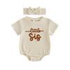 Infant Girl 2-Piece Summer Set with Short Sleeve Romper and Matching Headband Adorned with Embroidered Letters Perfect for