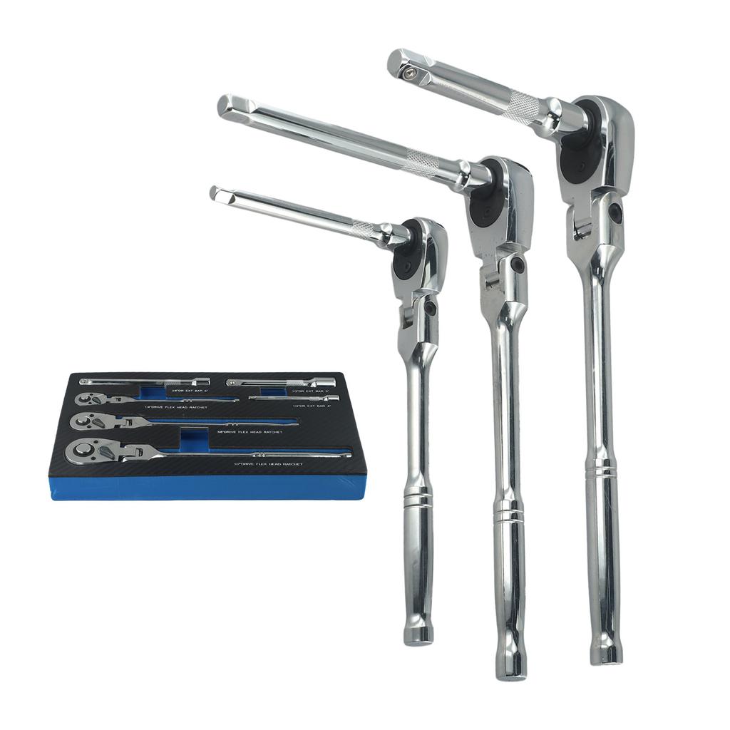 6PC 72 Tooth Ratchet Wrench Set for Flex Head Includes 1/4 3/8 1/2 Inch Drives Designed for Accessing Tight Spaces Easily