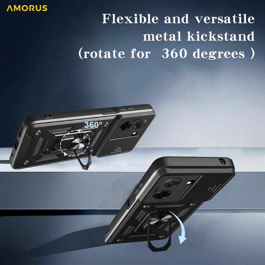 AMORUS For Xiaomi Poco C71 4G/Redmi A5 4G (171.7mm) Case Kickstand PC+TPU Phone Cover with Camera Lens Slider