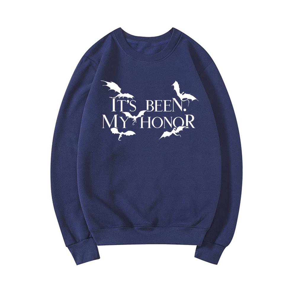 

Для меня было честью Толстовка Рубашка Четвертое крыло Унисекс Толстовка с круглым вырезом и длинным рукавом Худи Война Басгиат Фэнтези Книжные топы XXXL темно-синий