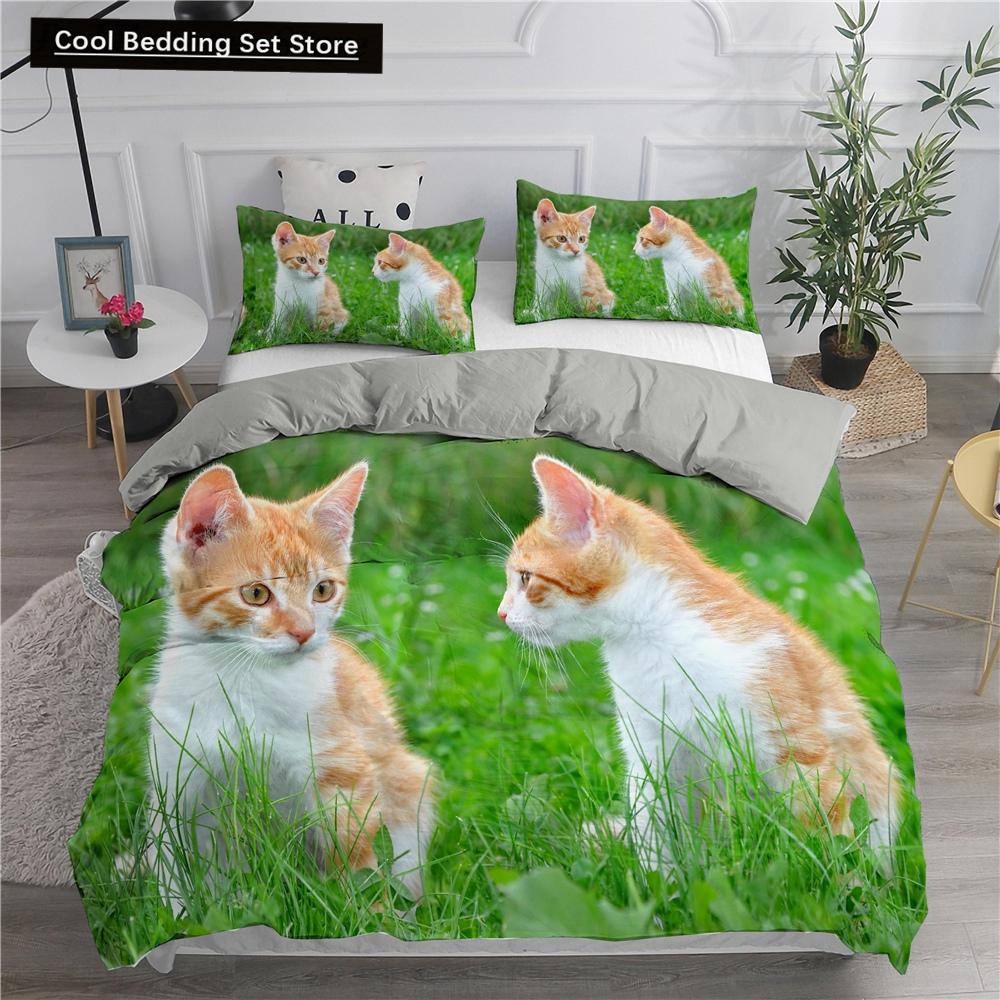 Cartoon Bedding Set Cute Cats Printed 3D Duvet Cover Set Twin Full Queen King Double Sizes Pillowcase Bedclothes Soft Polyester