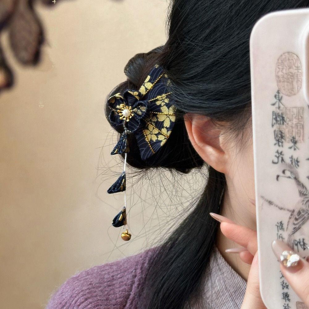 Bell Kimono Sakura Hairpin Sakura Hanfu Fan Hair Clip Cute Tassel Fan Hair Clip  Photo Pros