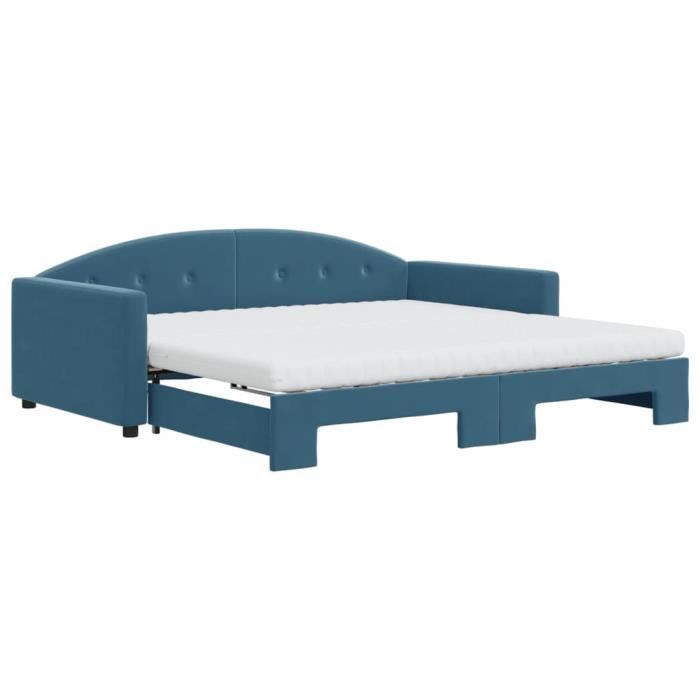 VidaXL Lit de jour avec lit gigogne et matelas bleu 100x200 cm velours 3197331