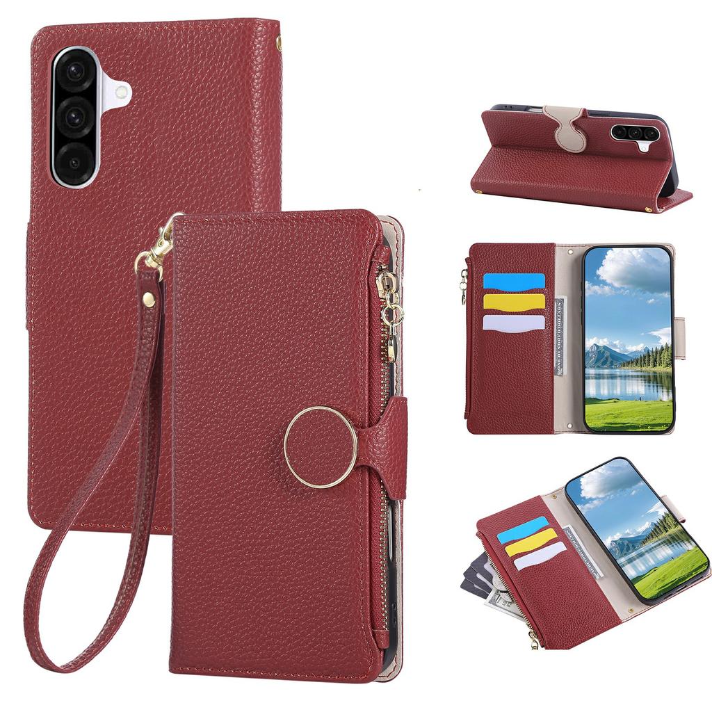 For Samsung Galaxy S25/S24 Case Zipper Wallet Leather Phone Cover with Wrist Strap