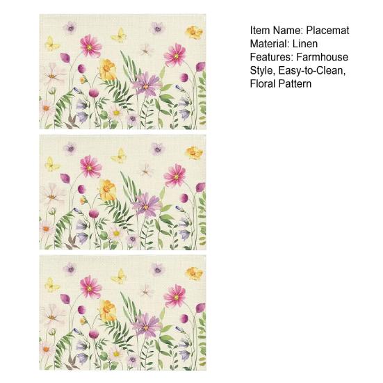 Floral Linen Placemat Tulip Spring Party Placemat Flowers Leaves Placemat Protects Table from