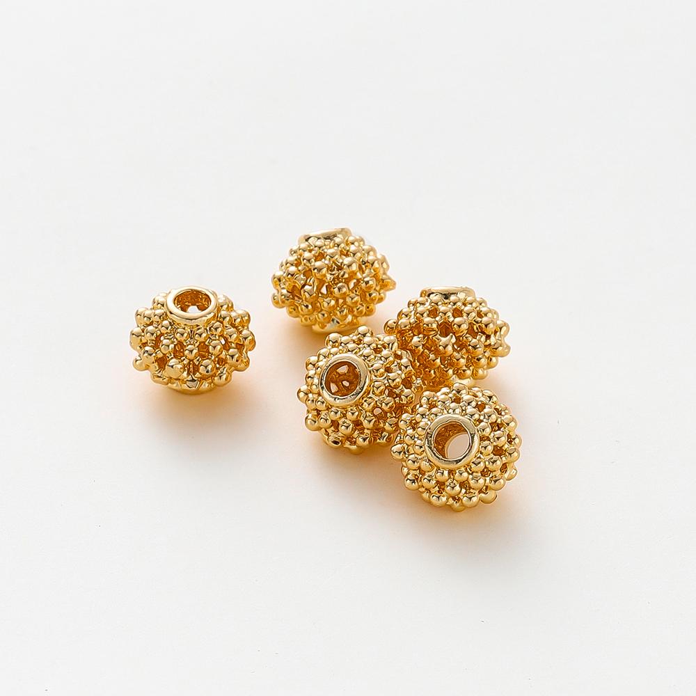 5pcs/lot 8*10mm 14K 18K Gold Color Round Spacer Beads Necklace Decorate Wholesale Beads For DIY Jewelry Making Accessories