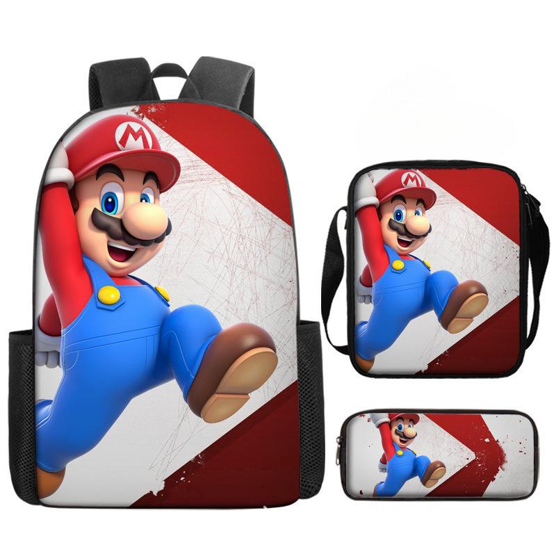 Student Schoolbag Three-Piece Set, Animation Cartoon Backpack, Shoulder Bag, Pencil Case.