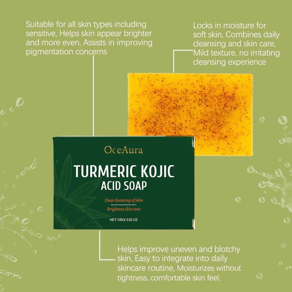 Rozjasňující mýdlo s kurkumou a kyselinou kojovou Odstraňovač tmavých skvrn Hloubkově čisticí Hydratační Sjednocuje tón pleti Ručně vyráběné mýdlo Péče o pleť