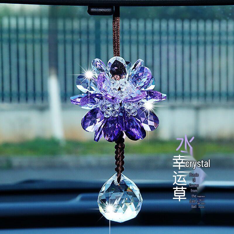 High-End Crystal Car Rearview Mirror Pendant - Stylish Women's Ornament
