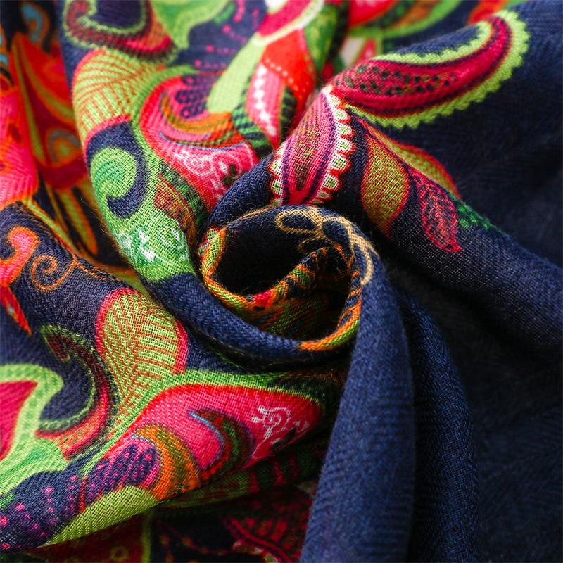 Schal Retro Ethno Stil Schal Fischgrätmuster Marineblau Blume Seidenschal Dickes Tuch Damen