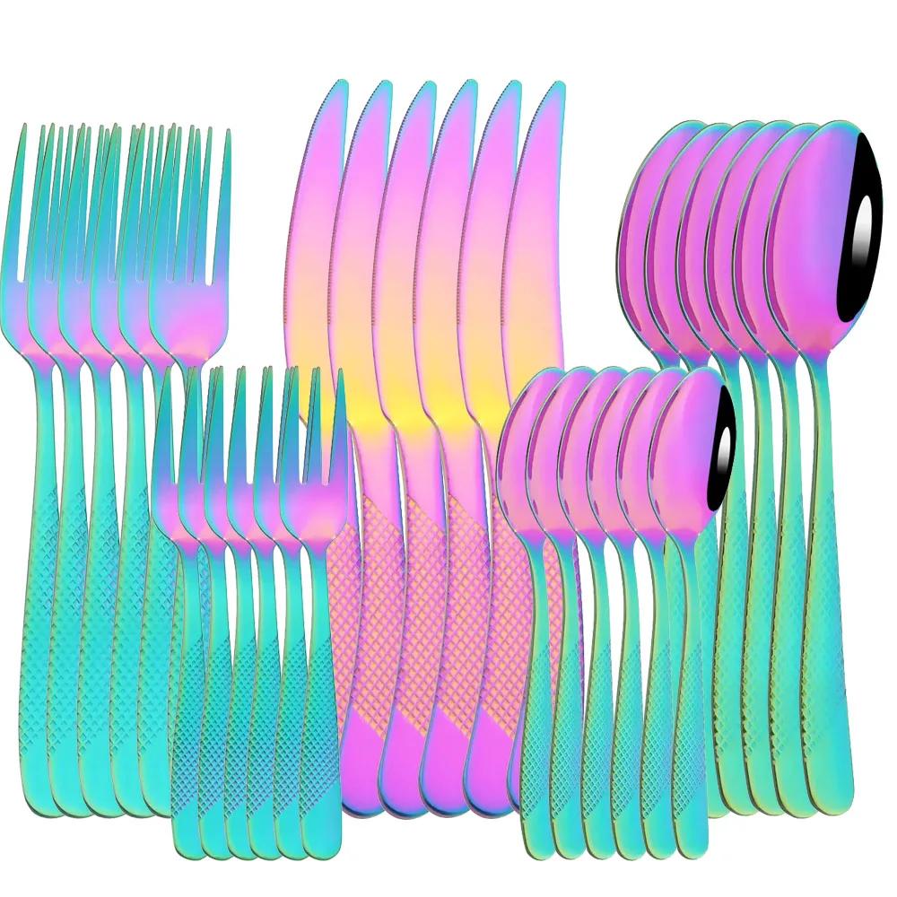 30Pcs Tableware Set Stainless Steel Mirror Gold Dinnerware Set Knife Fork Tea Spoon Flatware Kitchen Home Cutlery Set