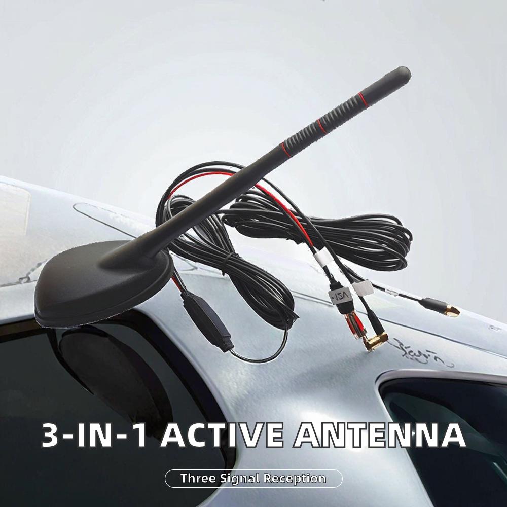 Universal Vehicle Antenna GPS+DAB+FM Three-in-one Active Band Gain Amplifying Antenna with 275mm Cable and 75 Ohms Impedance