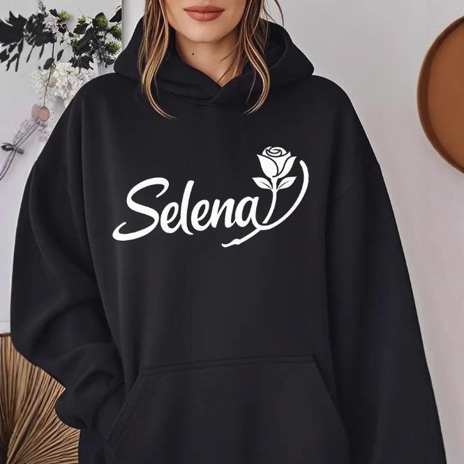 SELENA Letter Rose Hooded Sweatshirt - Loose Casual European & American Pullover