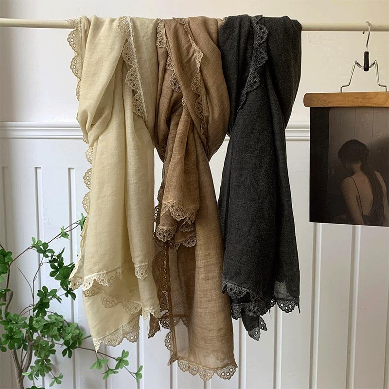 Scarf atmosphere solid color spring and autumn summer fashion lace silk scarf neck protection scarf shawl dual-purpose