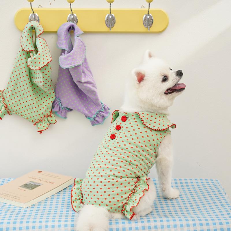 Cotton Summer and Spring Dog Polka Dot Tunic-style Pet Doll with A Collar and Four Legs. Cute Cat.