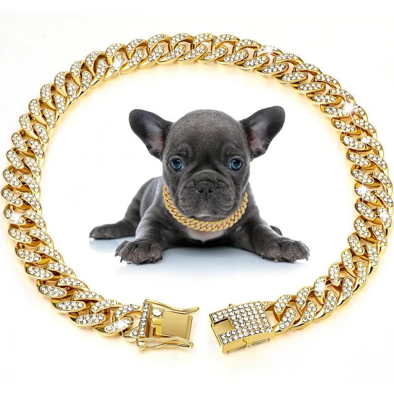 Luksusowy Diamentowy Psí Cuban Link Łańcuch Obroża Iced Out Cyrkonie Naszyjnik dla Zwierząt Małych Średnich Dużych Psów Kotów