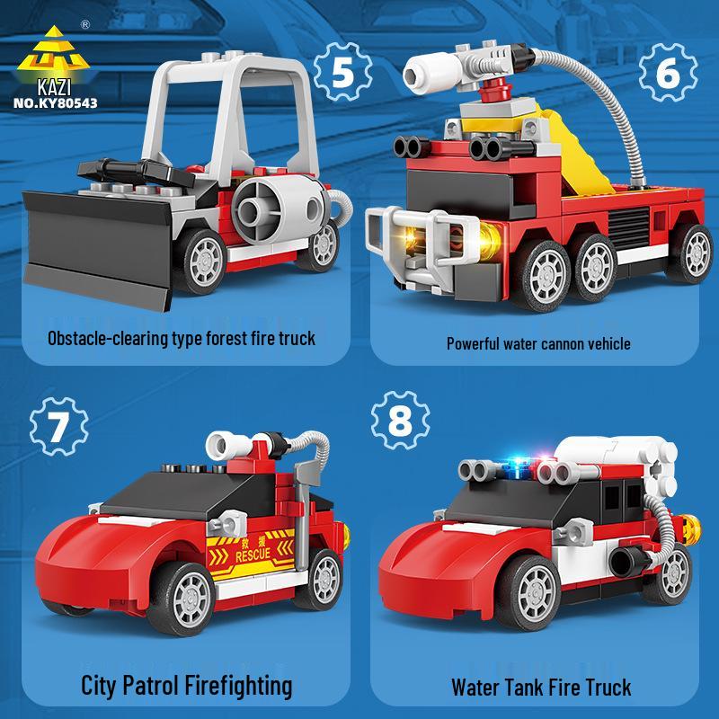 City Fire Rescue Water Cannon 8-in-1 Assembly Model Educational Toy Building Blocks