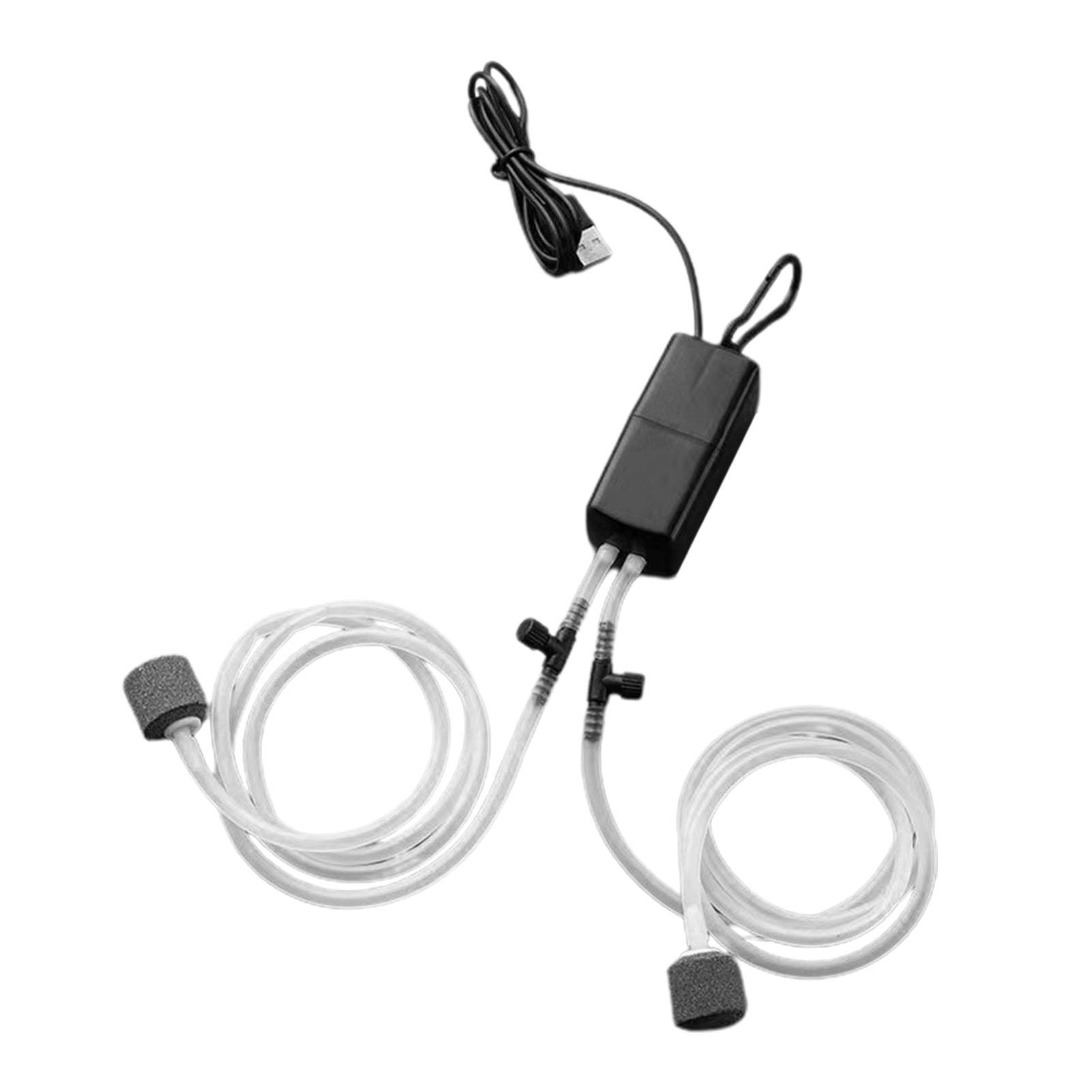 

USB насос кислорода для аквариума портативный бесшумный двойной выход мини-рыболовный кислородный воздушный насос для домашнего аквариума Black