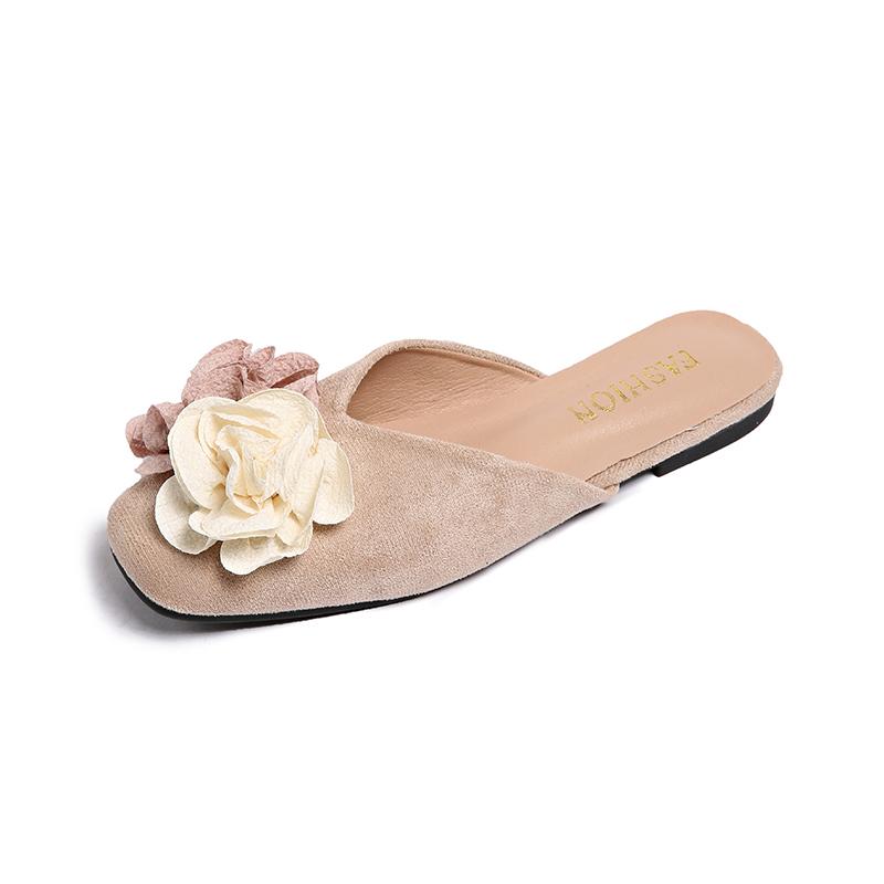 

Flannelette Round Toe Shallow Mouth Flower Semi-Slip Women s Fashion Soft Sole Non-Slip Slippers 35