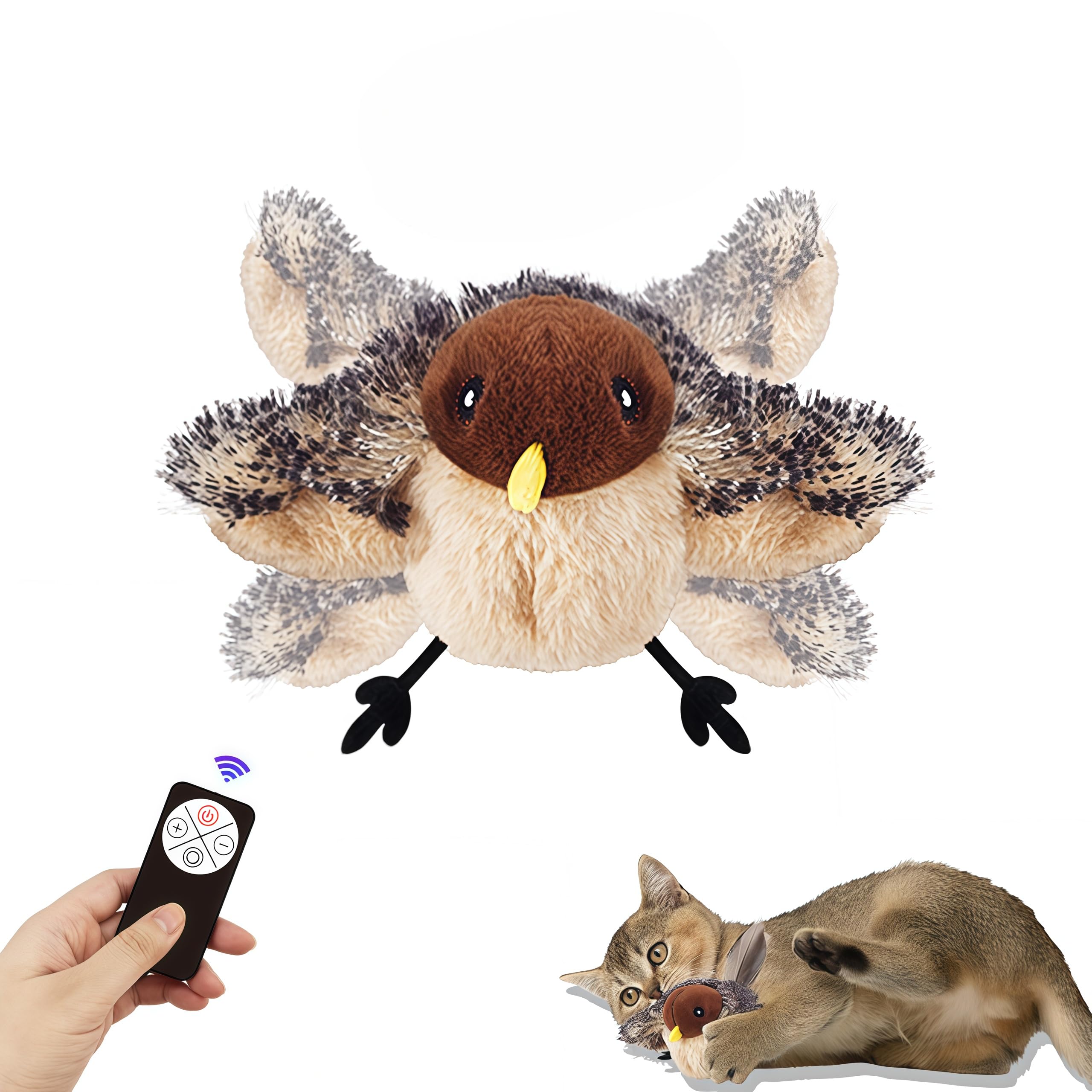 

Targinler Электрическая машущая кошка имитирует птицу кошачья мята игрушка без полета, активируется прикосновением, крылья, звуки, игрушка, перезаряжаемая, (Воробей)