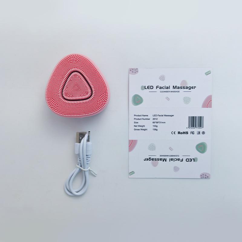 Cross-border Electric Facial Cleansing Brush with Color Light, Ultrasonic Massage, Silicone Beauty Tool