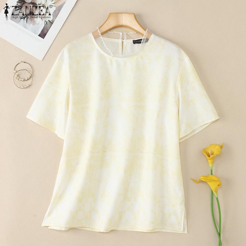 ZANZEA Women Summer Round Neck Casual Short Sleeve Blouse
