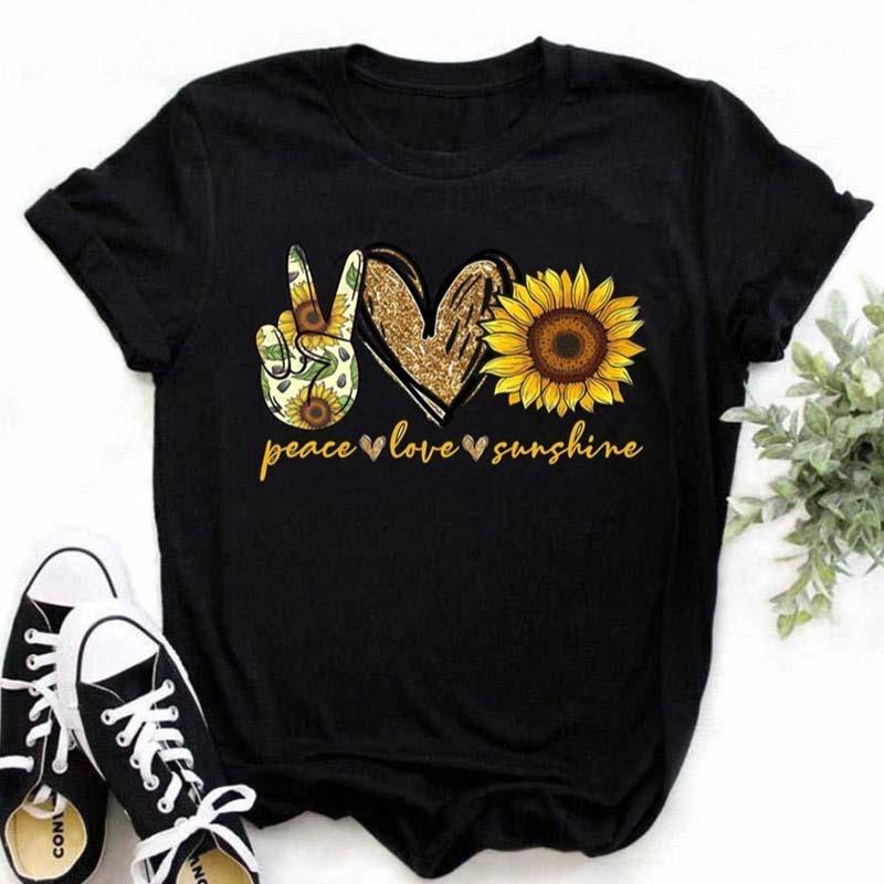 Women's T-shirt Casual Kawaii Sunflower Butterfly Pattern Print Tshirt Comfortable Casual Women's Clothing
