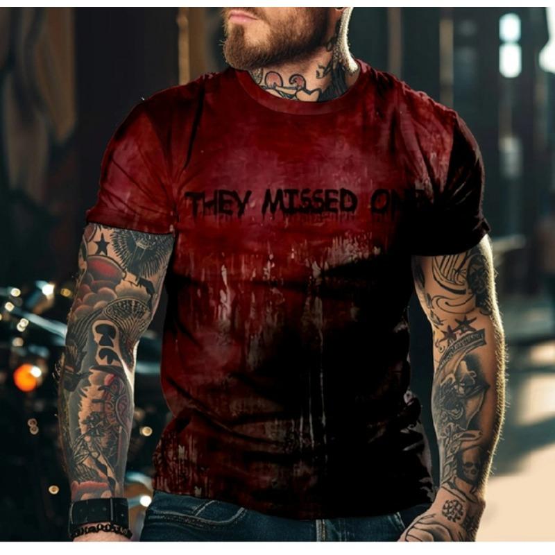 Horror T-Shirt For Men 3D Blood Print Men T-shirt Summer Short Sleeved Tee Male Pullover Tops Casual Spoof Clothing