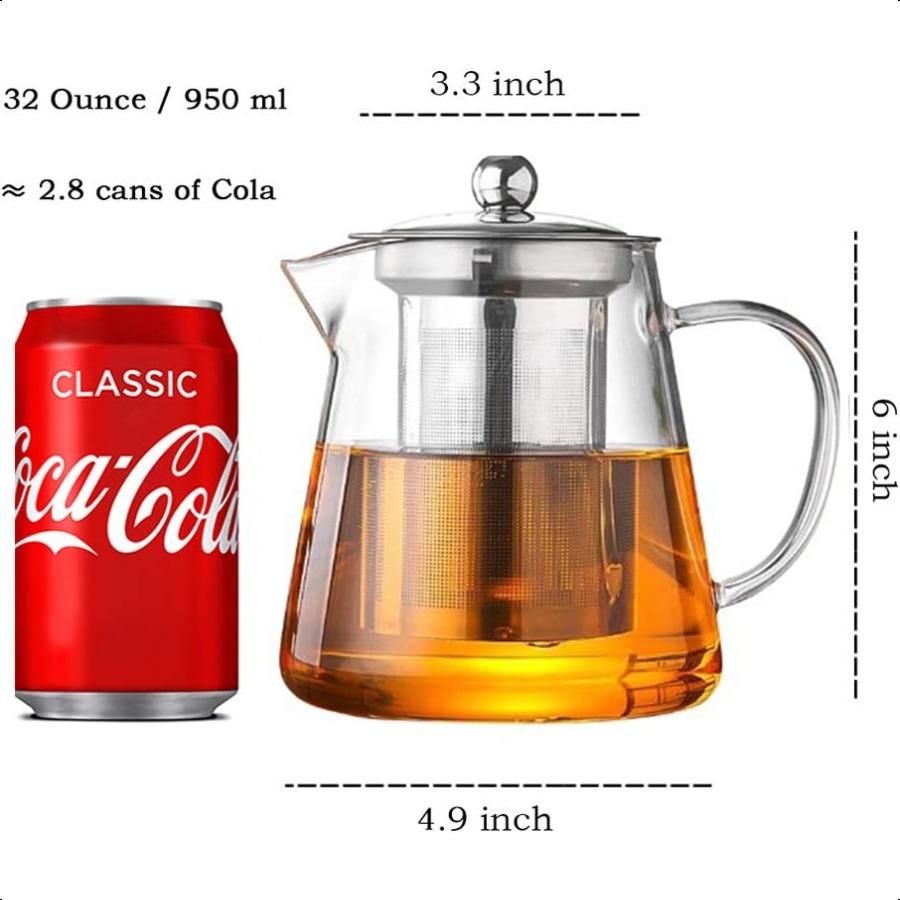 Glass Teapot with Infuser Tea Pot 32oz 43oz Tea Kettle Stovetop Safe Blooming and Loose Leaf Tea Maker Set 32oz 950ml