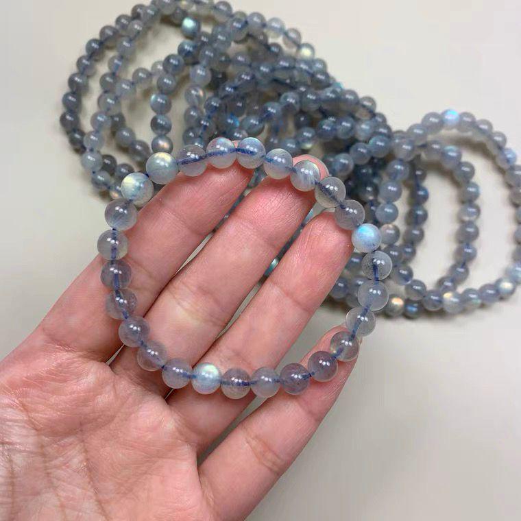Natural Grey Moonstone & Labradorite Women's Bracelet - Elegant Single Strand for Couples