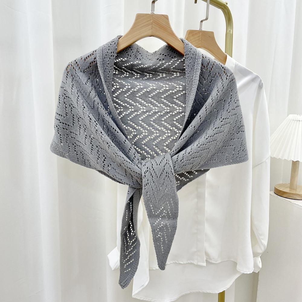 Triangle Shape Stripe Knitted Shawl Warp Knitting Shoulder Scarf Sun Protection Cape  Female