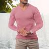 Men's Autumn Stand Collar V-Neck Long Sleeve T-Shirt, Vertical Striped Stretch Pullover Top for Sports Fitness Casual Daily Wear