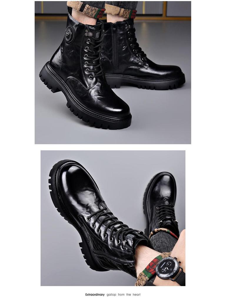 Herren Echtleder Martin Stiefel - Herbst/Winter 2025, Britischer Stil, Wollfutter, Einteiliges Rindsleder