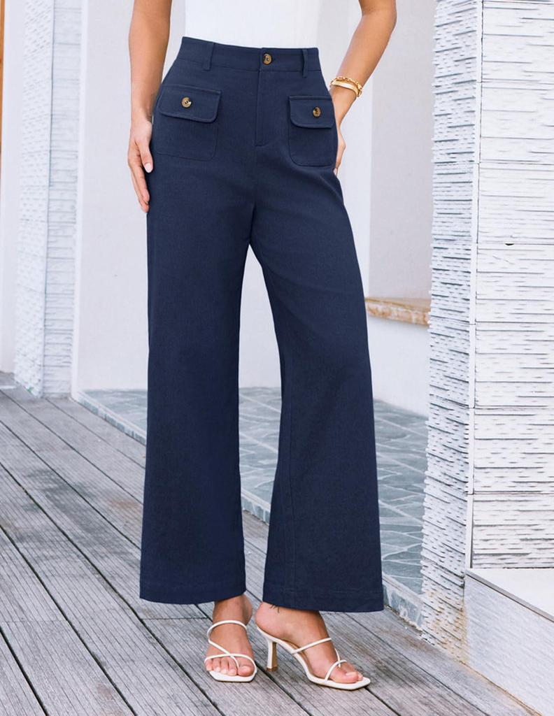 2025 Women's High Waist Wide Leg Stretch Trousers with Pockets - Formal Casual Pants