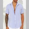 New Style Fashionable Men's Colored Woven Striped Casual Lapel Pocket Short-sleeved Versatile Shirt