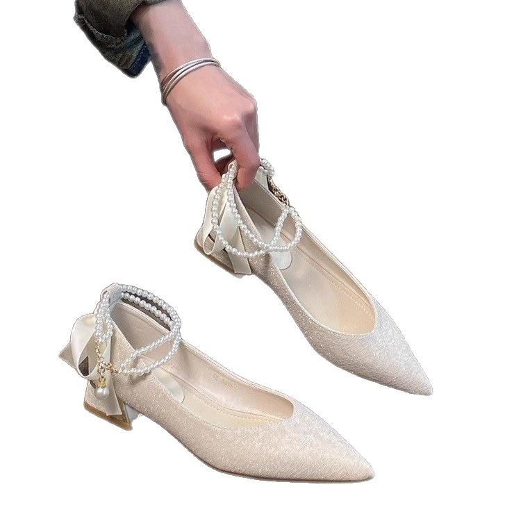 Mary Jane Schuhe mit grobem Absatz Damen neu Frühling und Sommer Weiches Leder Retro Ein-Wort-Schnalle High Heels