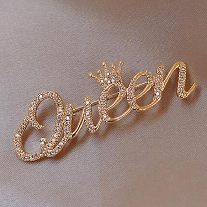 Queen Brooches For Women 2-Color Crown Letters Party Office Brooch