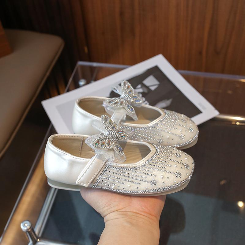 Girls Mary Janes for Party Wedding Shows Cute Children Fashion Butterfly 2024 New Rhinestones Elegant Princess Flats Korean Wind