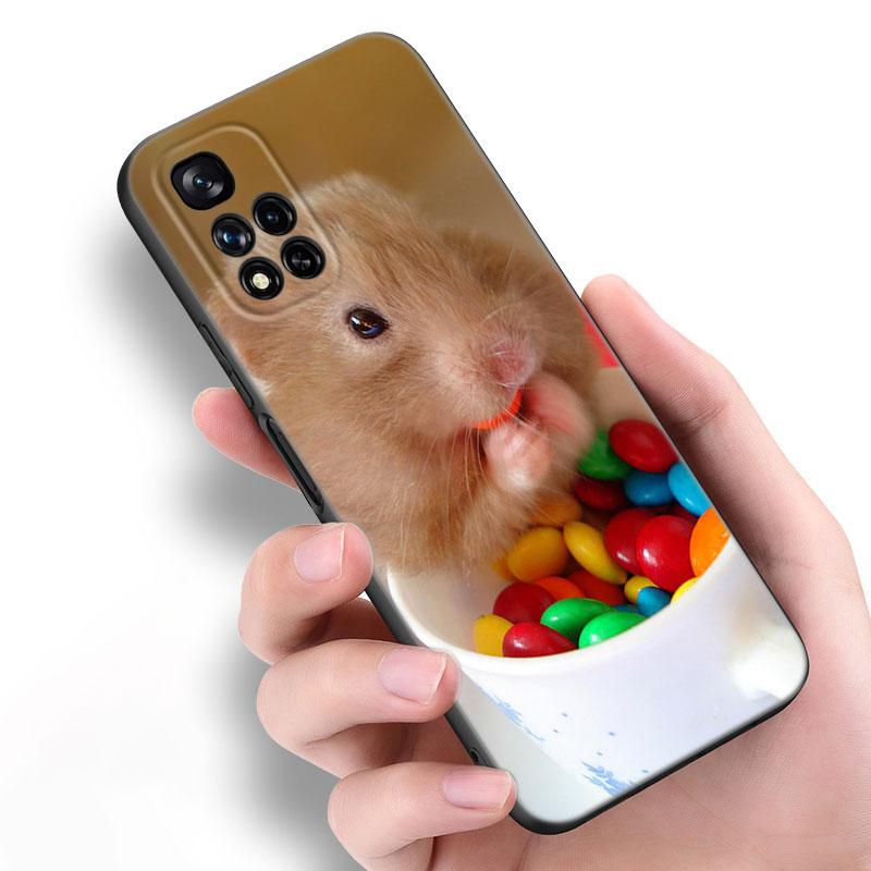 Χαριτωμένη όμορφη μαύρη θήκη σιλικόνης για κατοικίδιο χάμστερ για Xiaomi POCO X3 X4 NFC F5 M3 M4 M6 X5 X6 Pro F3 F4 GT 5G C55 C65 M5