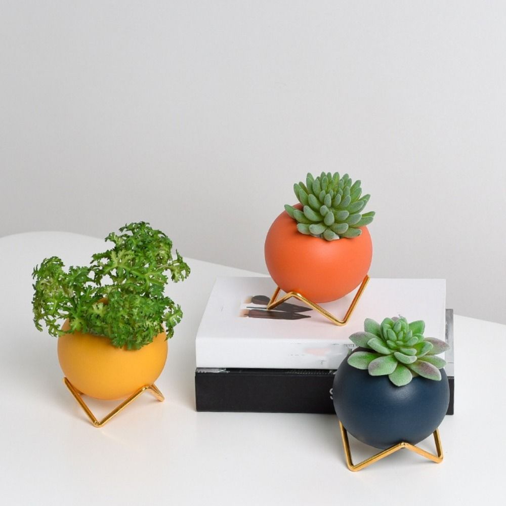 Kreativer Eisenständer Runde Kugel Keramikvase Dekorativer Moderner Blumentopf Nordischer Stil Kleine Blumenvase Wohnzimmer