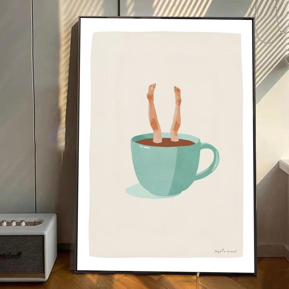 Coffee Cups funny Art Anime Posters Sticky HD Quality Wall Art Retro Posters for Home Kawaii Room Decor